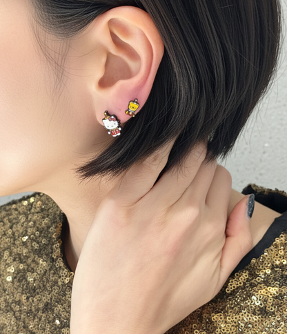 Sanrio Style Hello Kitty Mismatched Earrings Set – Handmade / Sterling Silver Post