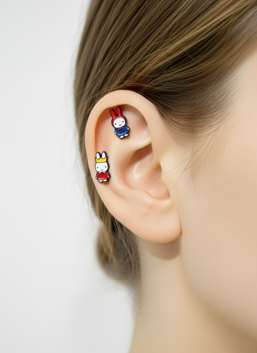 Miffy Barbell Earring - Surgical Steel Cartilage Stud | Type 1 & 2 | Made in Korea