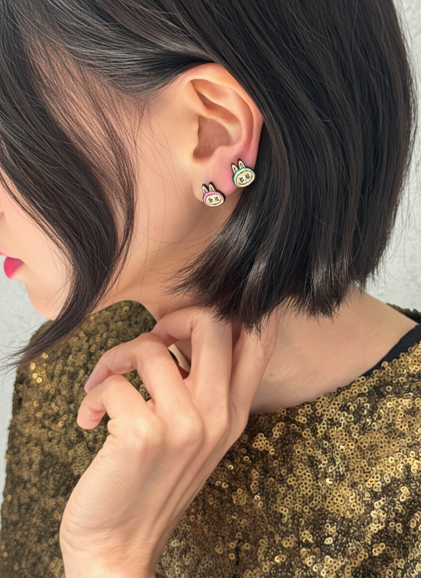 LaBubu Inspired Silver Post Character Stud Earrings