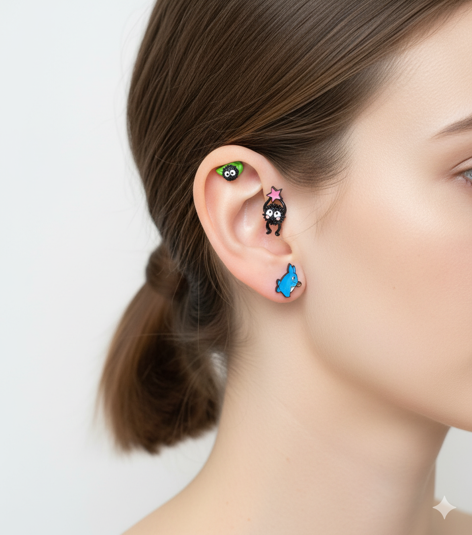 Soot Sprite Susuwatari Barbell Earrings – Studio Ghibli Inspired Surgical Steel | 8TTITTO8