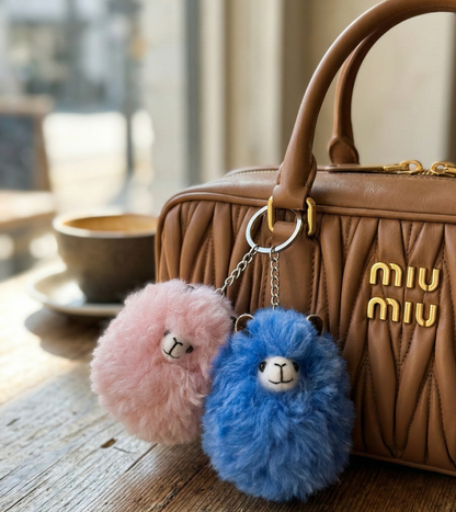 Real Alpaca Fur Fluffy Handcrafted Keychain Bag Charm