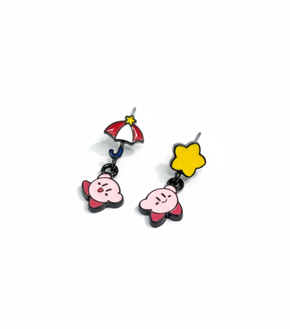 Kirby-Inspired Mismatched Dangle Earrings – Silver Post