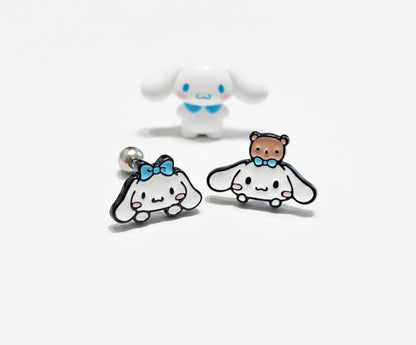 Cinnamoroll surgical steel piercings with Sanrio figure, 2 adorable designs featuring teddy bear and ribbon details
