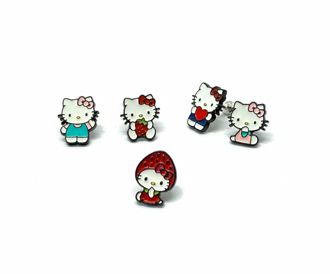 Hello Kitty Surgical Steel Stud Earrings — Cute Character Options in 5 Designs