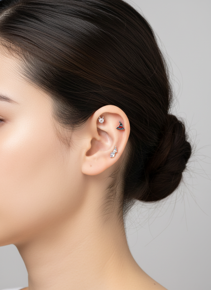 Christmas Mini Barbell Stud Earrings – Tree, Candy Cane, Gift, Rudolph – Handmade in Korea