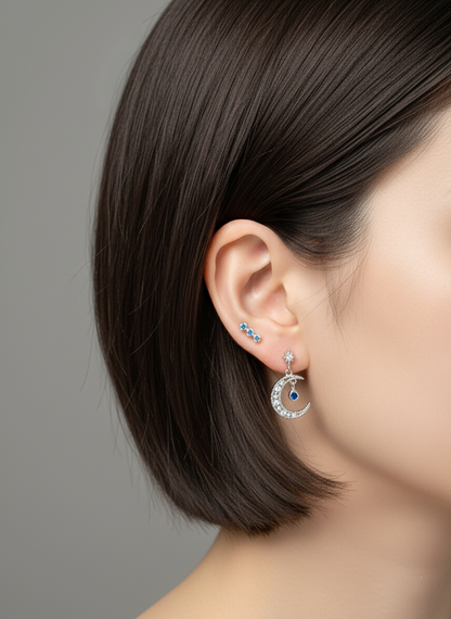 Celestial Moon Star Barbell Earring - Surgical Steel