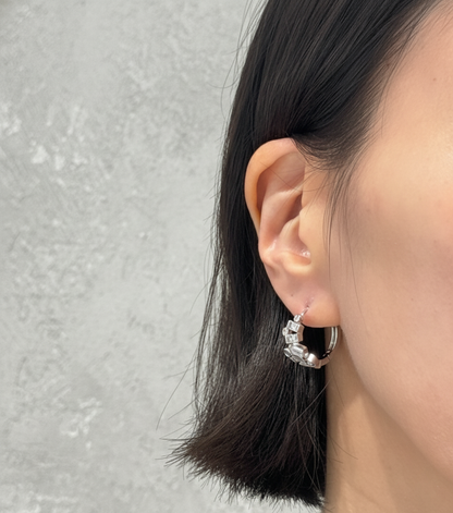 Geometric Bezel Setting Huggie Hoop Earrings - Brass Silver Post