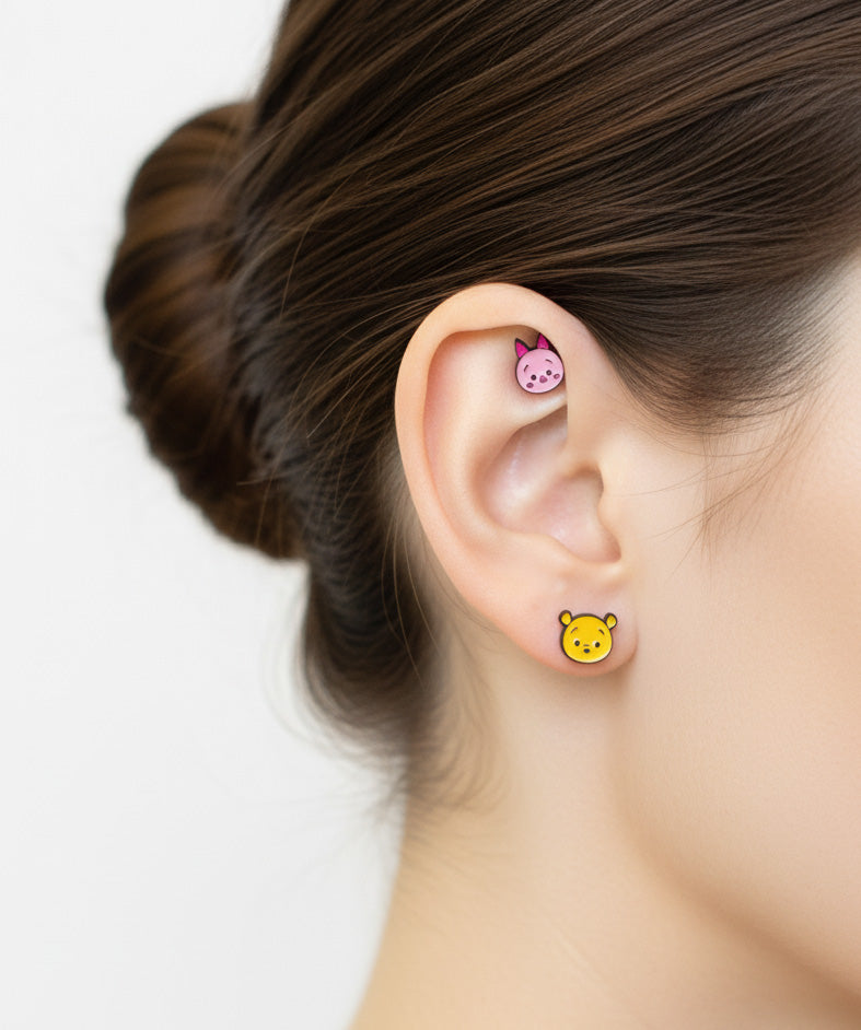 Tsum Tsum-Inspired Barbell Ball Earrings in Lotso, Pooh, Piglet & Hamm | 8TTITTO8