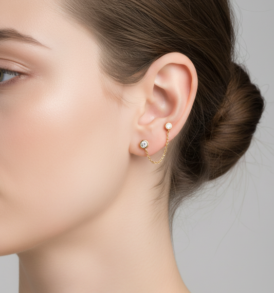Gold_double_barbell_chain_earring_worn_on_ear_showing_cartilage_piercing_style