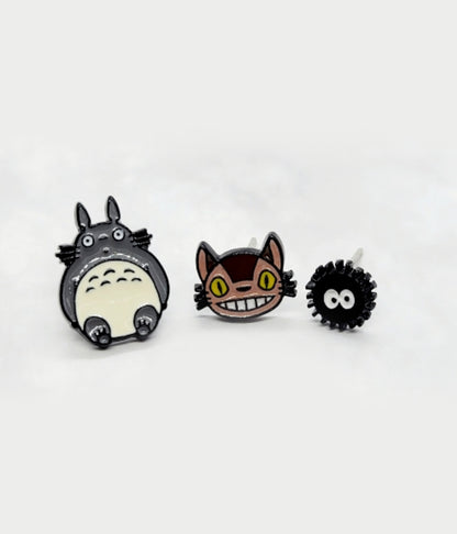 Studio Ghibli Totoro Catbus Soot Sprite Stud Earring Set - 3 Pieces with 925 Silver Posts | Character Jewelry