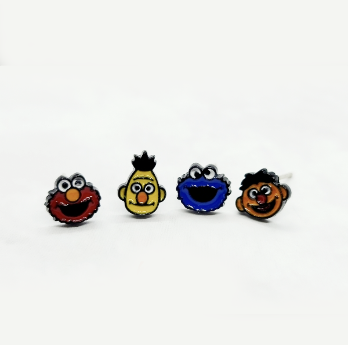 Sesame Street Character Earrings Set - Elmo & Cookie Monster 925 Silver