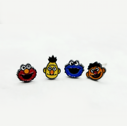 Sesame Street Character Earrings Set - Elmo & Cookie Monster 925 Silver