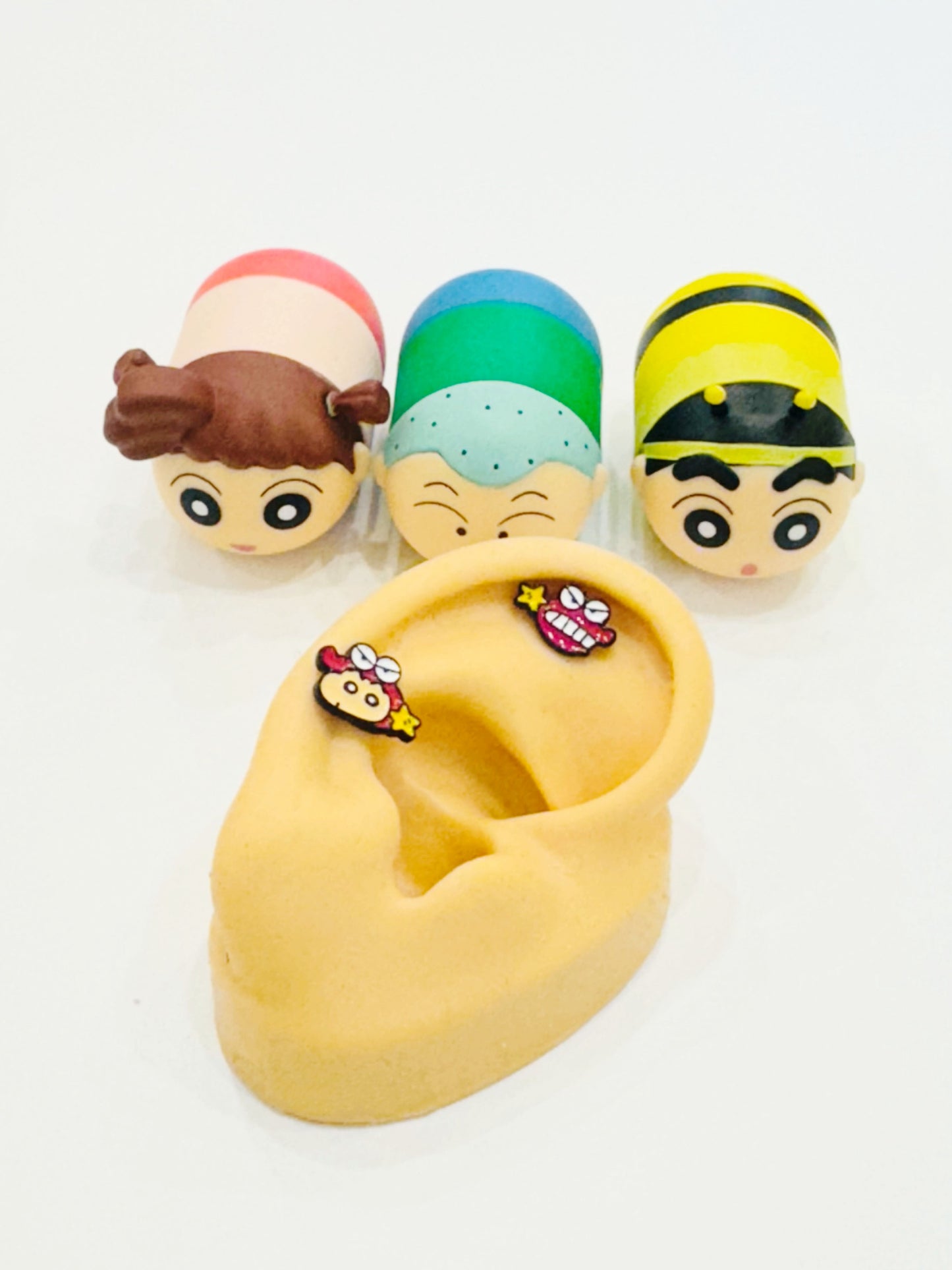 Crayon Shin‑chan & Waniyama Dinosaur-Inspired Barbell Earrings Handmade Cartoon Studs in Surgical Steel