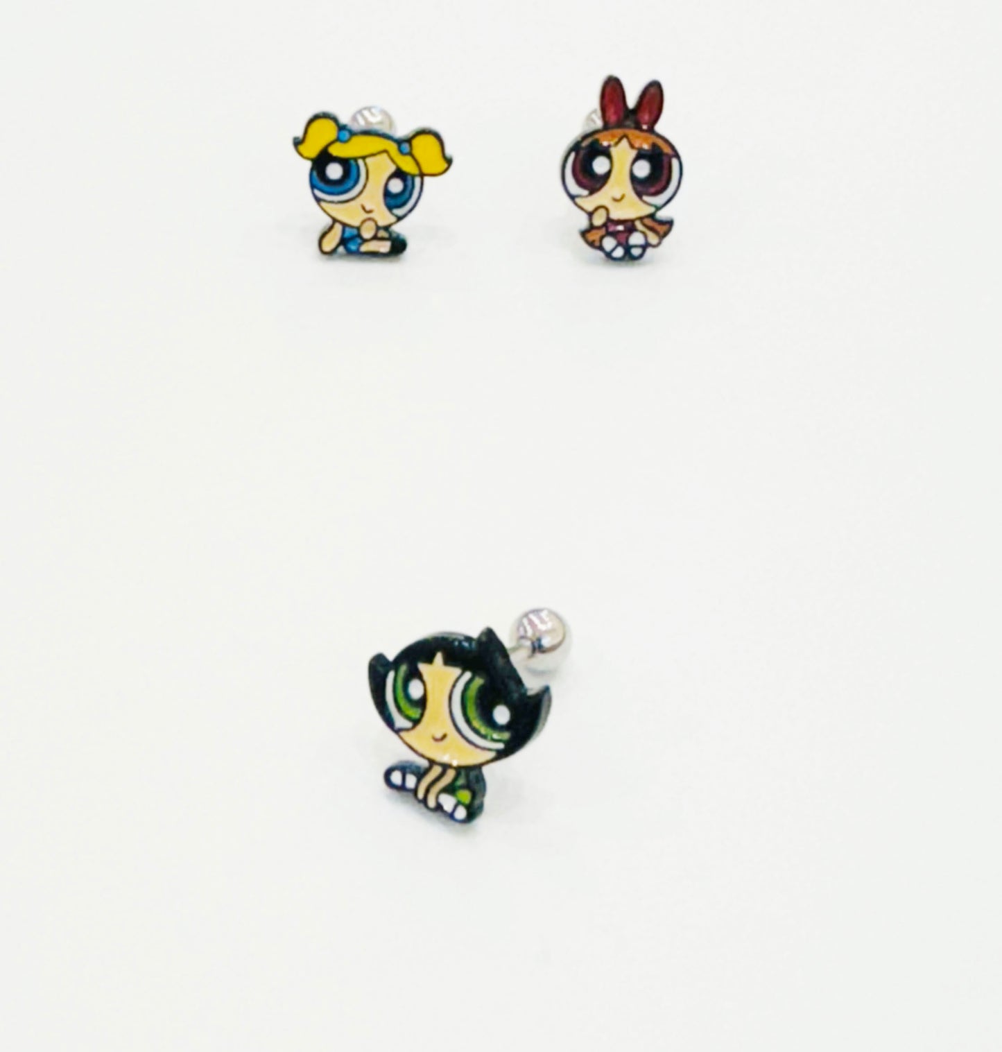 Powerpuff Girls-Inspired Surgical Steel Barbell Stud Earrings (6 Options)