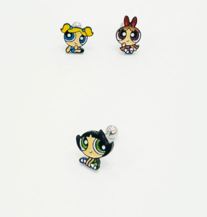 Powerpuff Girls-Inspired Surgical Steel Barbell Stud Earrings (6 Options)
