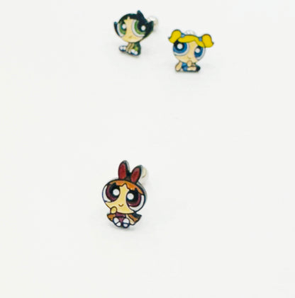Powerpuff Girls-Inspired Surgical Steel Barbell Stud Earrings (6 Options)