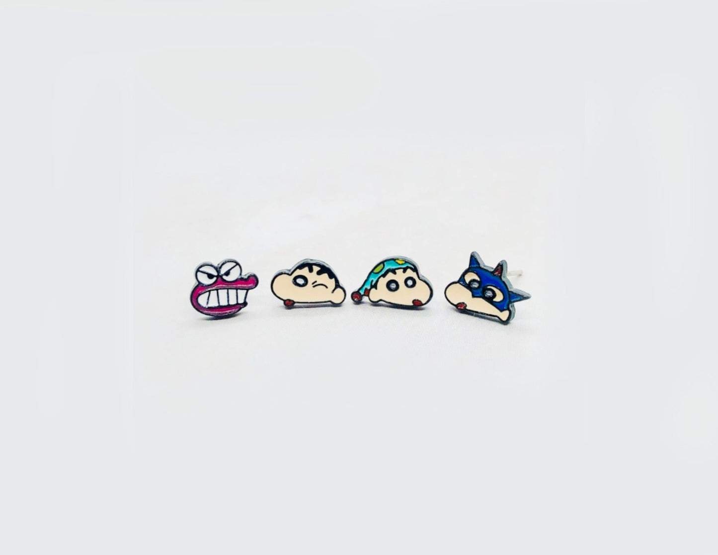 Silver Post Shin-chan Earrings - Handmade 4 Character Set | Made in Korea