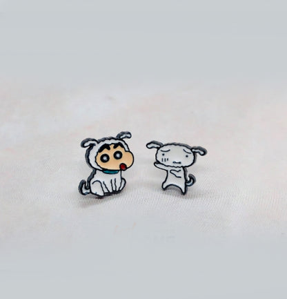 Crayon Shin-chan & Shiro Mismatched Stud Earrings - Anime Jewelry