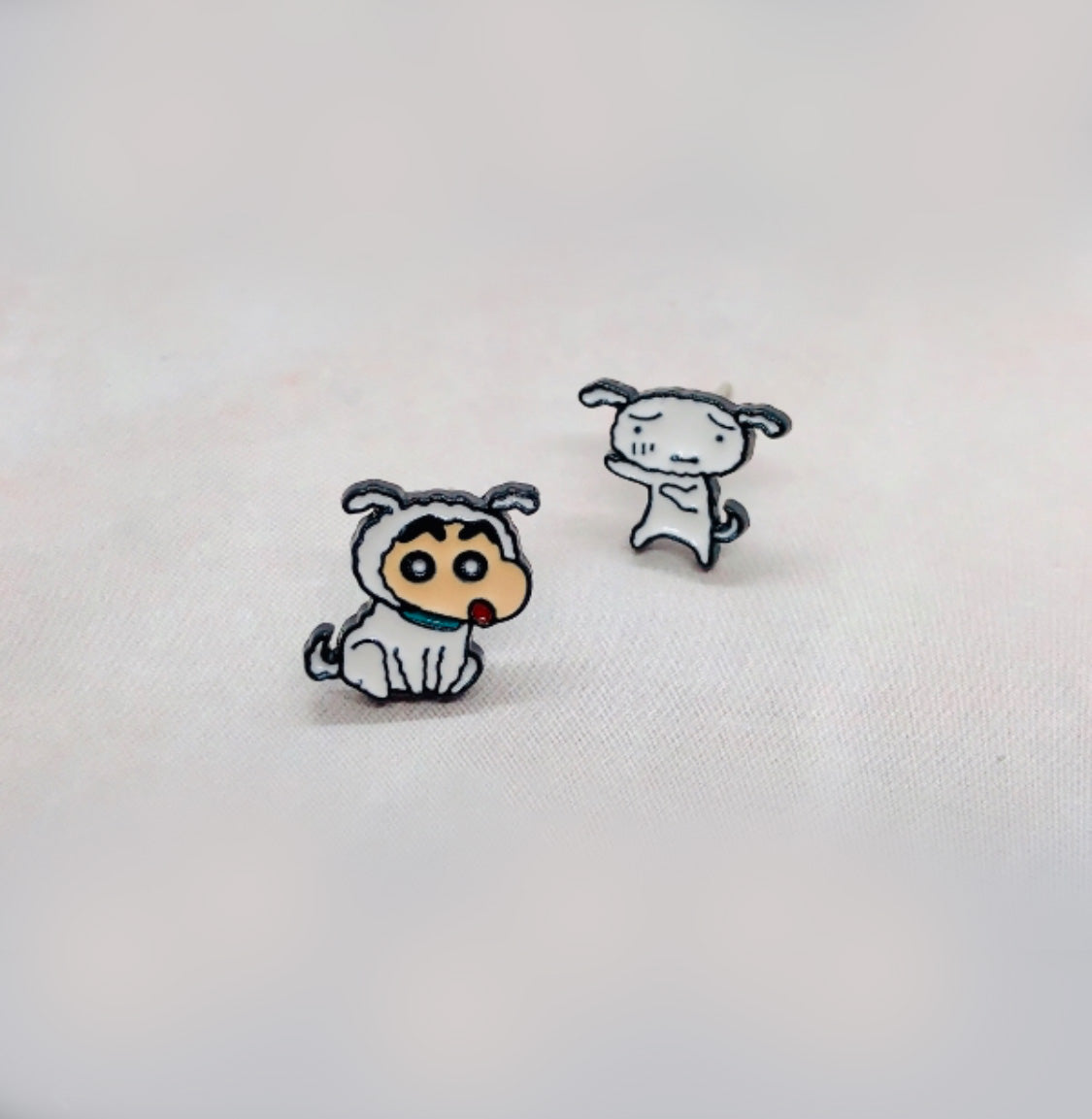 Crayon Shin-chan & Shiro Mismatched Stud Earrings - Anime Jewelry