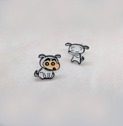 Crayon Shin-chan & Shiro Mismatched Stud Earrings - Anime Jewelry