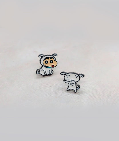 Crayon Shin-chan & Shiro Mismatched Stud Earrings - Anime Jewelry