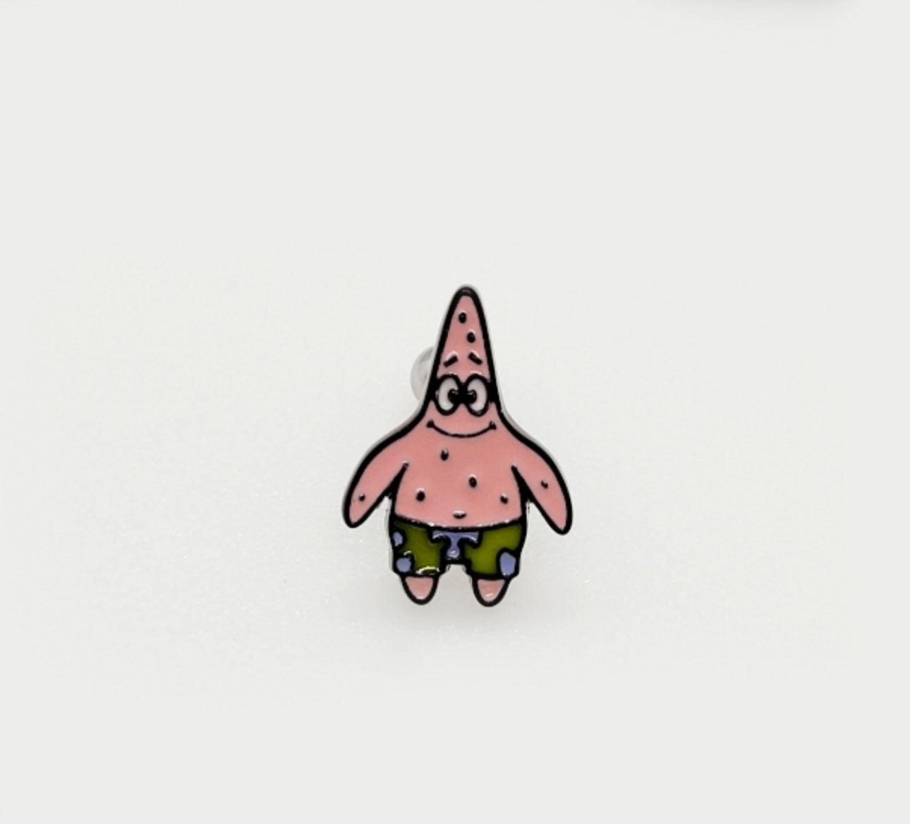 Patrick Star enamel barbell earring with pink and green design, displayed on a white background.