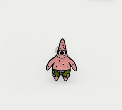 Patrick Star enamel barbell earring with pink and green design, displayed on a white background.