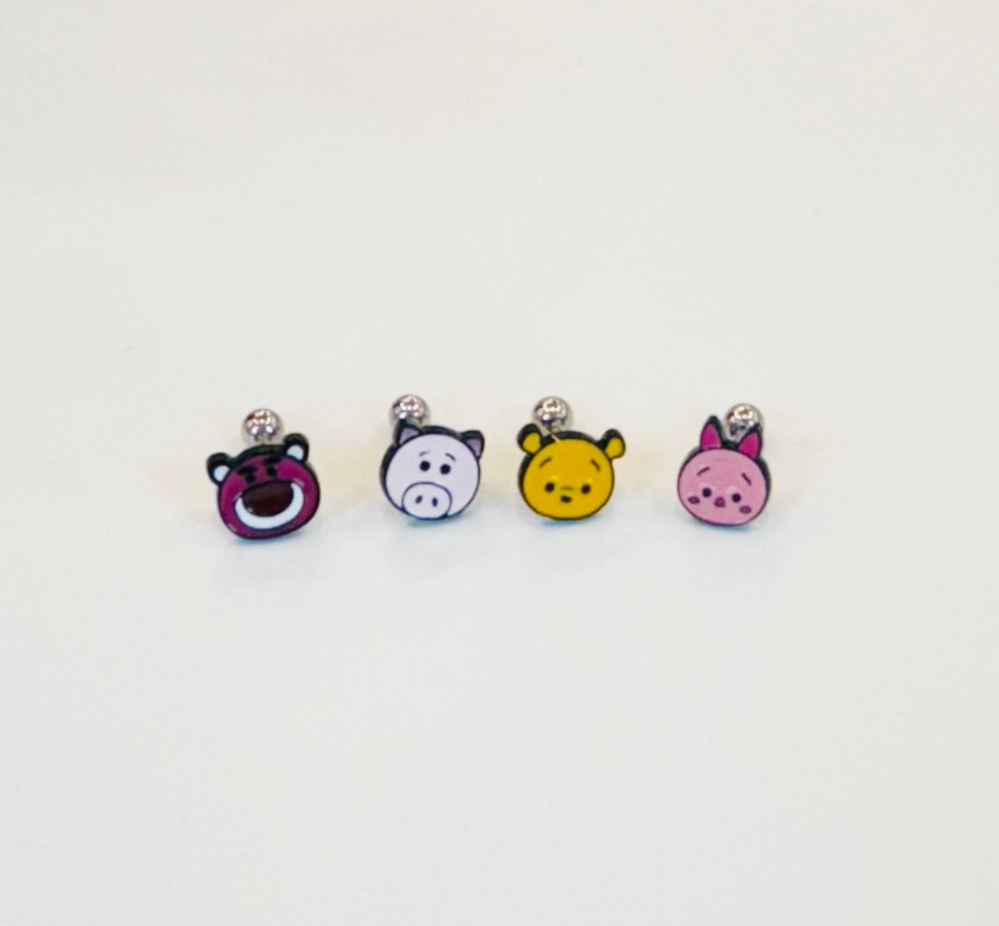 Tsum Tsum-Inspired Barbell Ball Earrings in Lotso, Pooh, Piglet & Hamm | 8TTITTO8