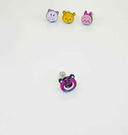 Tsum Tsum-Inspired Barbell Ball Earrings in Lotso, Pooh, Piglet & Hamm | 8TTITTO8