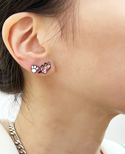 Pink Panther Mismatched Drop Earrings – Silver Post