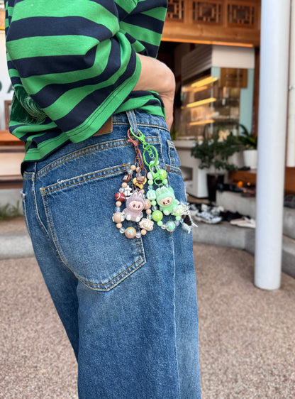 Labubu Inspired K-Kawaii Plush Keyring | Handmade Pastel Beaded Bag & Phone Charm