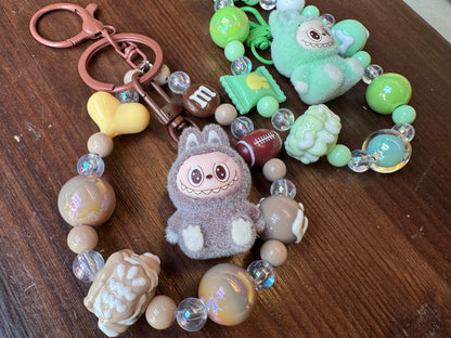 Labubu Inspired K-Kawaii Plush Keyring | Handmade Pastel Beaded Bag & Phone Charm