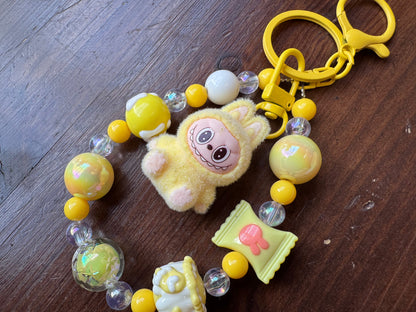 Labubu Inspired K-Kawaii Plush Keyring | Handmade Pastel Beaded Bag & Phone Charm