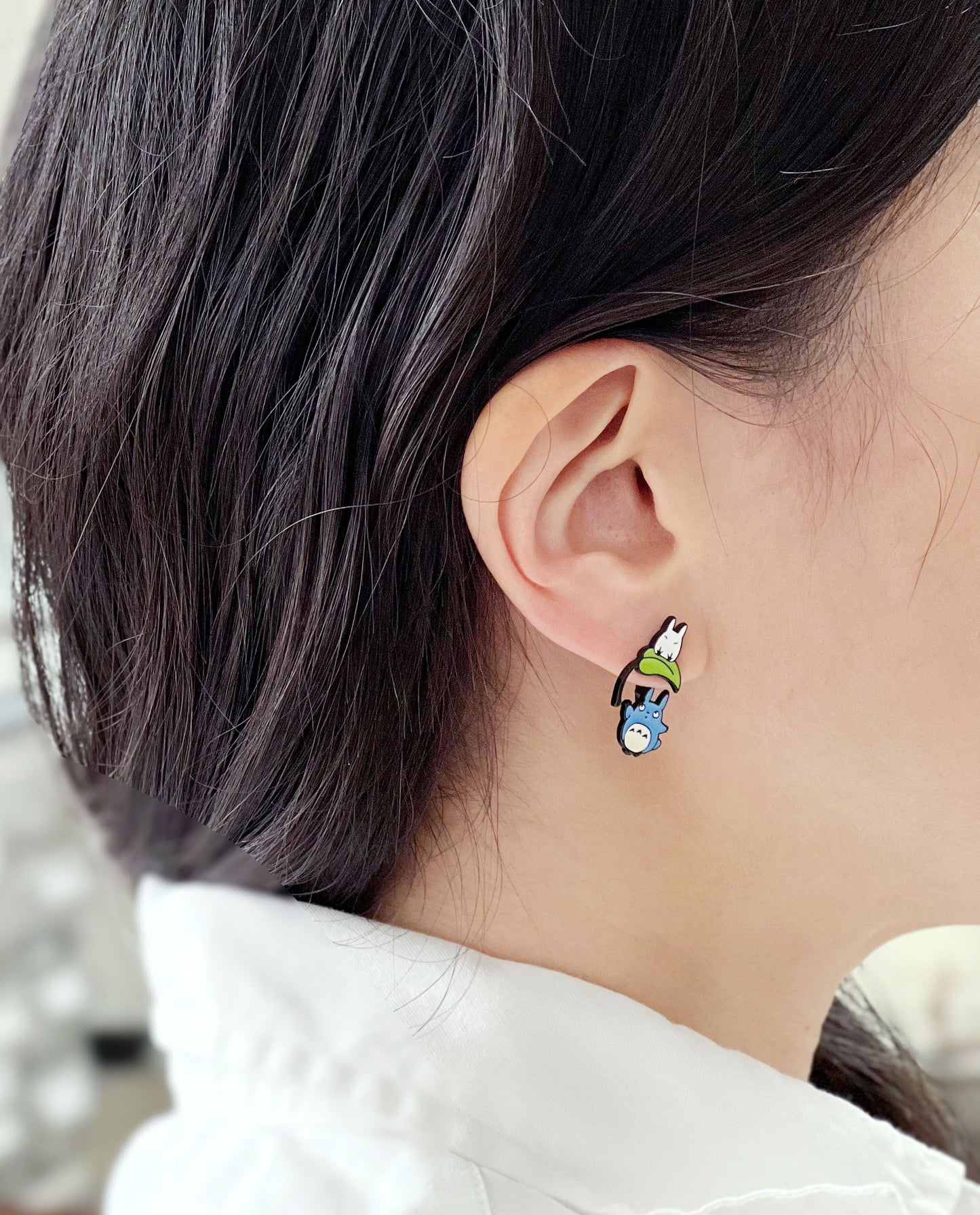 Totoro Earrings - 2-Way Convertible Drop & Stud | Ghibli Inspired Silver Post