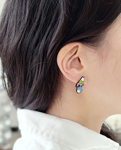 Totoro Earrings - 2-Way Convertible Drop & Stud | Ghibli Inspired Silver Post