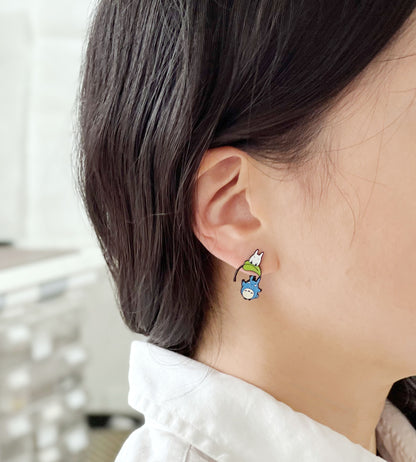 Totoro Earrings - 2-Way Convertible Drop & Stud | Ghibli Inspired Silver Post