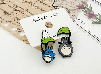 Totoro 2-way convertible earrings silver post mismatched pair