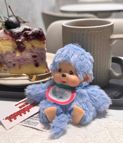 Monchhichi Plush Keychain, Soft Kawaii Bag Charm, Yellow Pink Blue