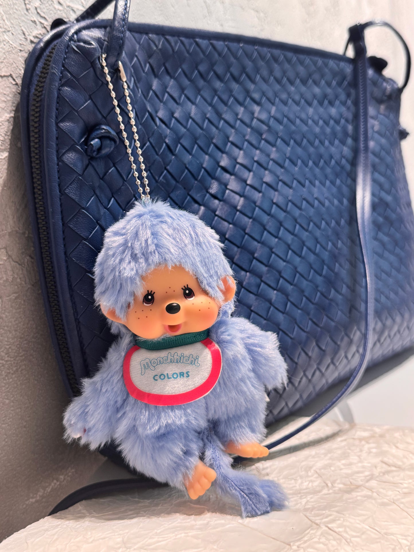 Monchhichi Plush Keychain, Soft Kawaii Bag Charm, Yellow Pink Blue
