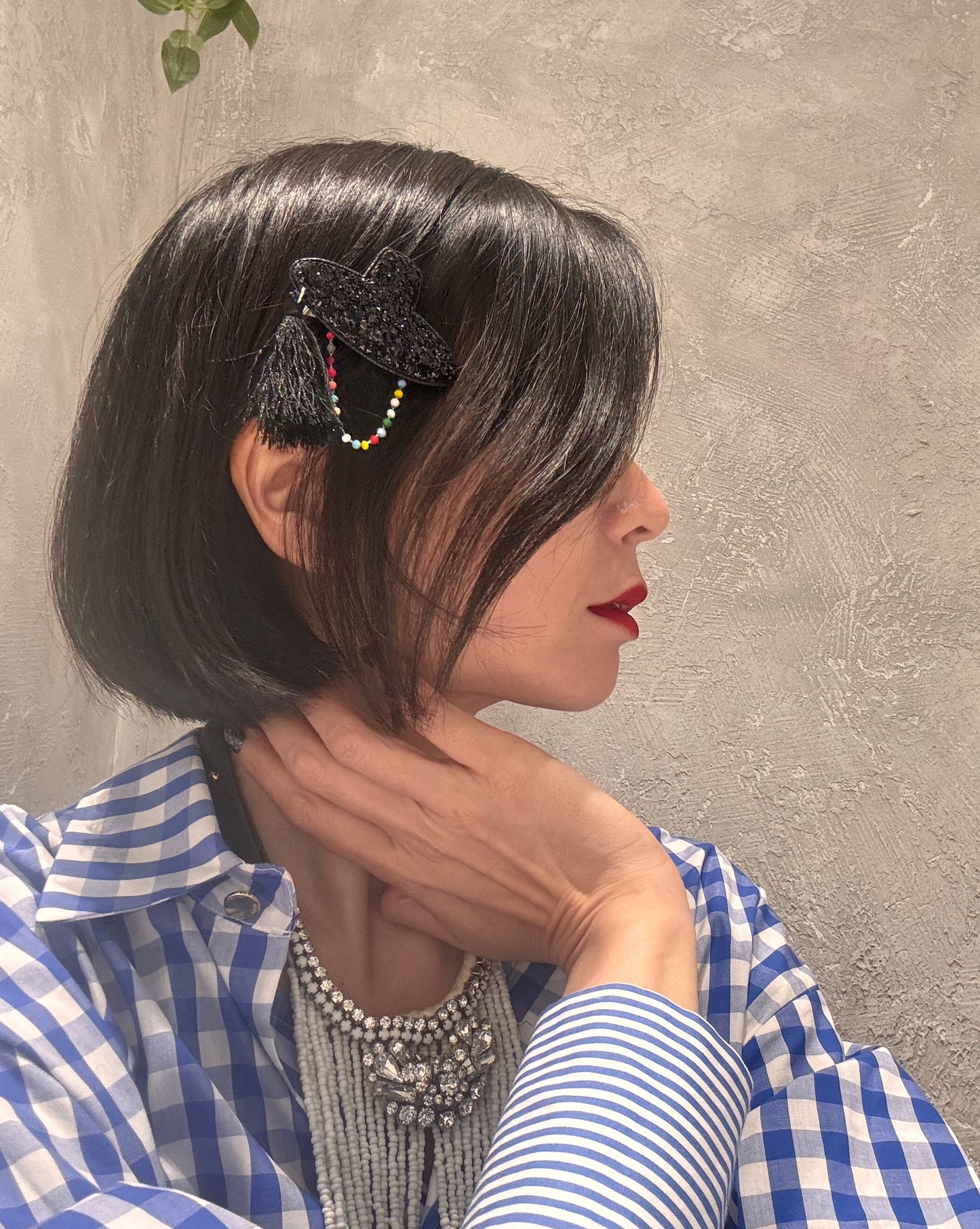 Korean Gat Hair Clip - Glitter & Nacre Pattern with Tassel