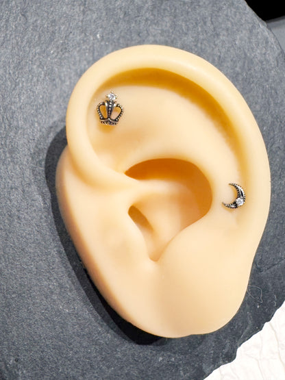 Gothic Stud Earrings,Star, Moon, Cross, Fleur de Lis, Crown Surgical Steel barbell stud