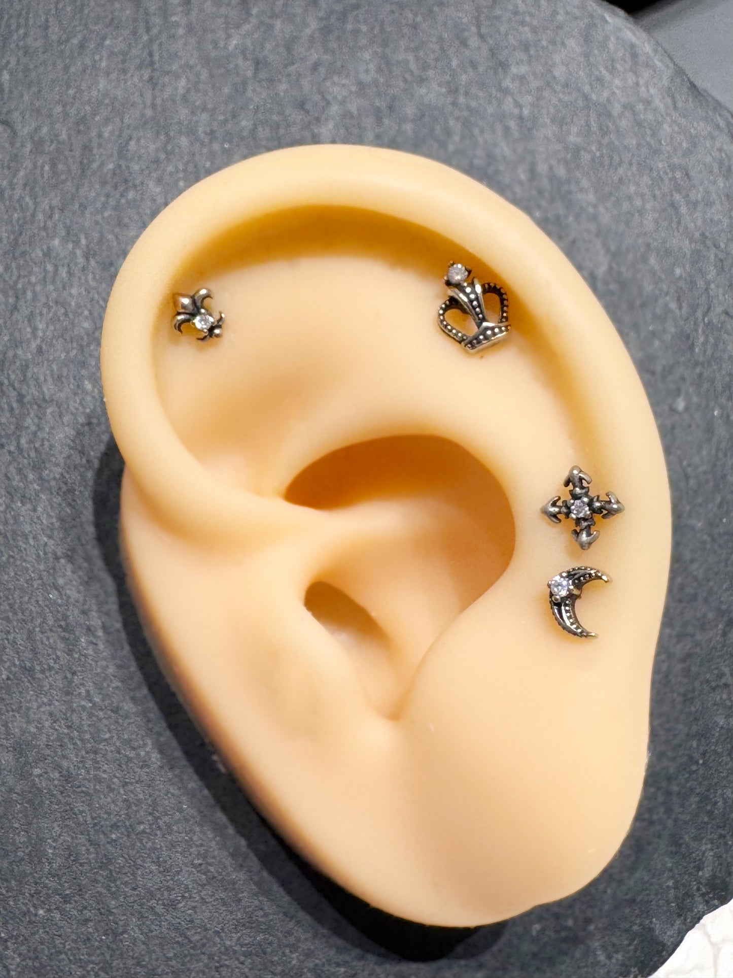 Gothic Stud Earrings,Star, Moon, Cross, Fleur de Lis, Crown Surgical Steel barbell stud