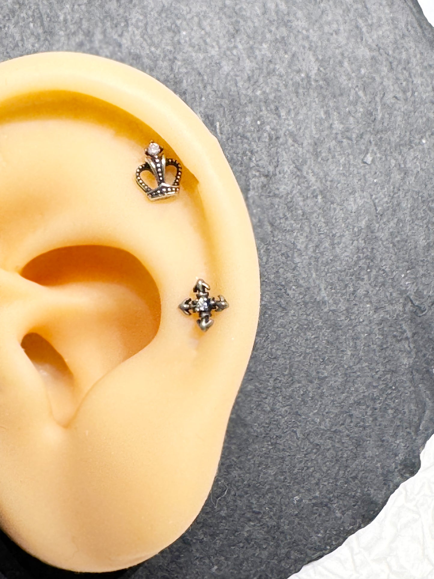 Gothic Stud Earrings,Star, Moon, Cross, Fleur de Lis, Crown Surgical Steel barbell stud