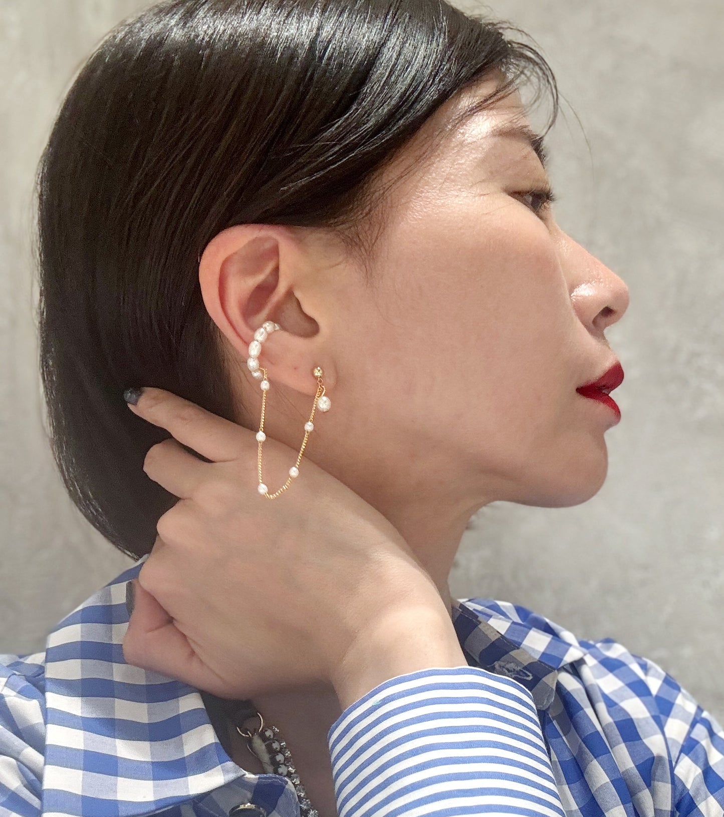 Pearl Ear Cuff with Chain Drop — Modern Single Earring