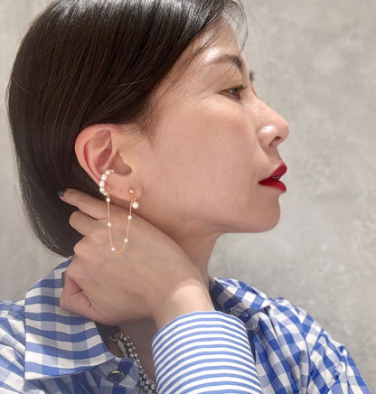 Pearl Ear Cuff with Chain Drop — Modern Single Earring