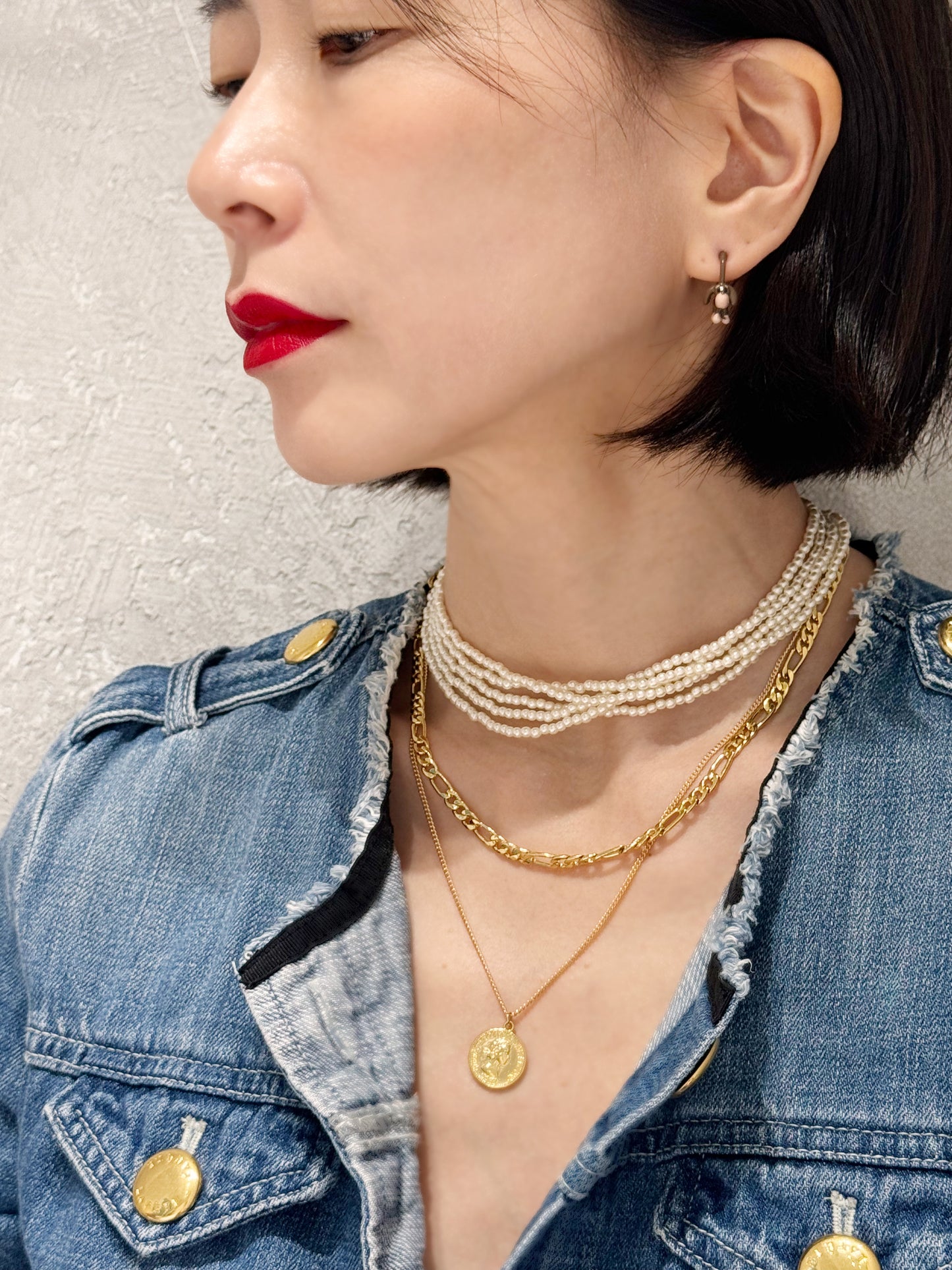 Layered Coin Pendant Necklace - Figaro Chain Brass