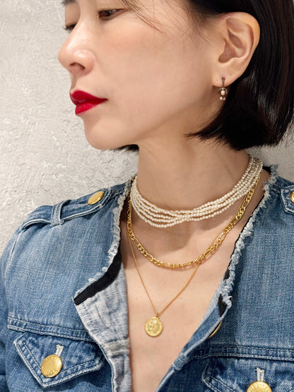 Layered Coin Pendant Necklace - Figaro Chain Brass