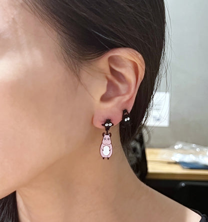 Totoro Inspired Drop Earrings with Silver Post, Handmade in Korea