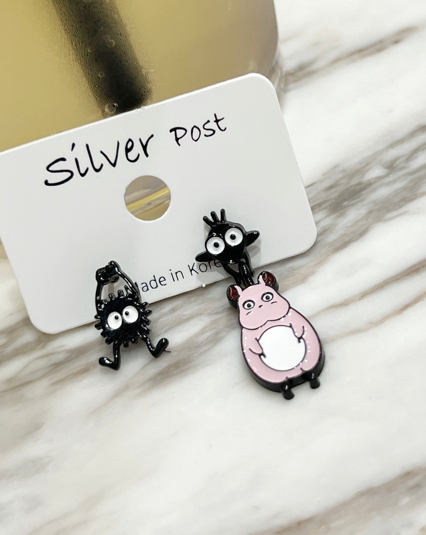 Totoro Inspired Drop Earrings with Silver Post, Handmade in Korea