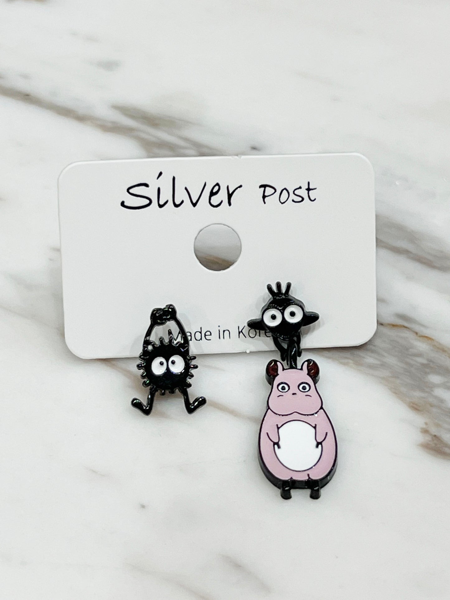 Totoro Inspired Drop Earrings with Silver Post, Handmade in Korea